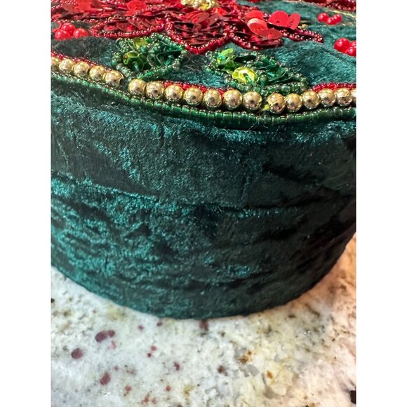 VTG poinsettia Velvet Embroidered Christmas Box Sequin Beads holiday table decor - Picture 12 of 12